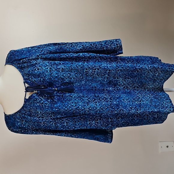 Catherines Tops - Catherines 3X NWT Tunic Top Tassel Tie Blue Paisley Sequin Pintucks Sleeves Boho